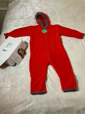 Cuddle Club Red Bear Hooded Fleece One-Piece with Gray Trim